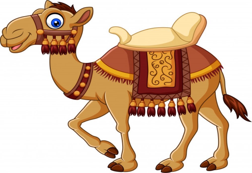 Premium Vector | Cartoon funny camel with saddlery
