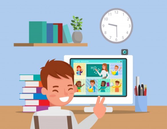 Дистанционное обучение онлайн-занятия для детей во время коронавируса.  социальное дистанцирование, самоизоляция и концепция пребывания дома. no6 |  Премиум векторы