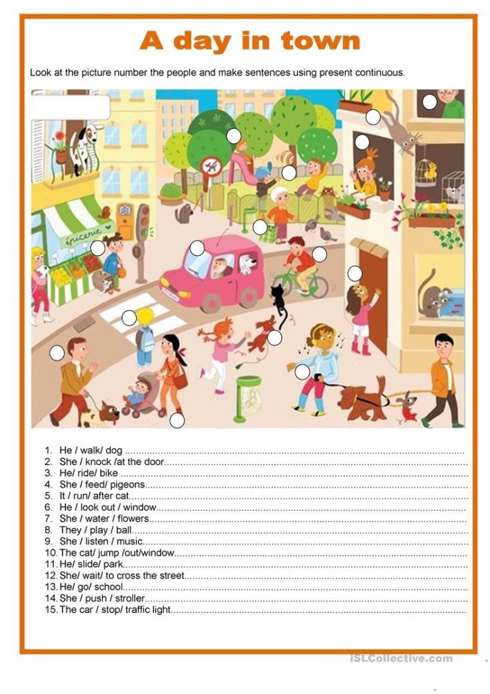 Описание: A day in town - Present continuous - English ESL Worksheets for ...