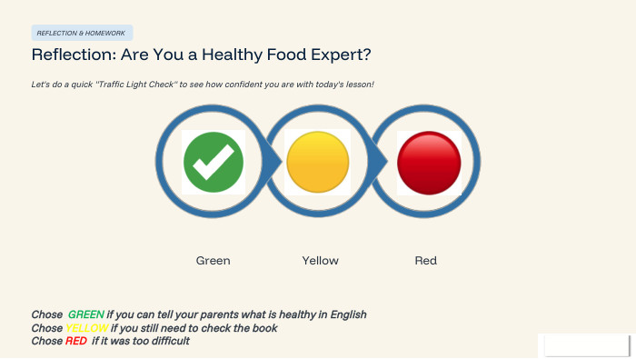 REFLECTION & HOMEWORKReflection: Are You a Healthy Food Expert? Let's do a quick 