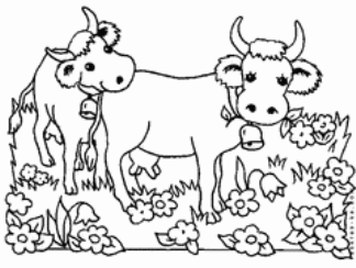 Коровы среди цветов - скачать бесплатно раскраски для детей