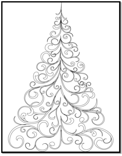 Розмальовка Різдвяна ялинка в завитках - Клікніть щоб відкрити версію для друку