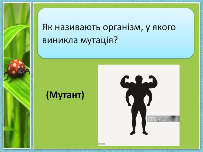 Як називають організм, у якого виникла мутація? (Мутант)
