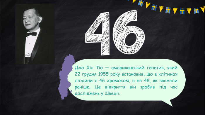 Джо Хін Тіо — американський генетик, який 22 грудня 1955 року встановив, що в клітинах людини є 46 хромосом, а не 48, як вважали раніше. Це відкриття він зробив під час досліджень у Швеції.