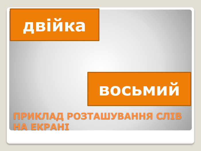 ПРИКЛАД РОЗТАШУВАННЯ СЛІВ НА ЕКРАНІдвійкавосьмий