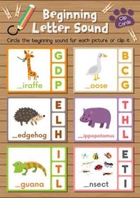 Clip cards matching game of beginning letter sound G, H, I for preschool kids activity worksheet in animals theme colorful printable version layout in A4. Фото со стока - 71453900