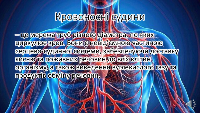 Кровоносні судини – це мережа труб різного діаметра, по яких циркулює кров. Вони є невід'ємною частиною серцево-судинної системи, забезпечуючи доставку кисню та поживних речовин до всіх клітин організму, а також виведення вуглекислого газу та продуктів обміну речовин.