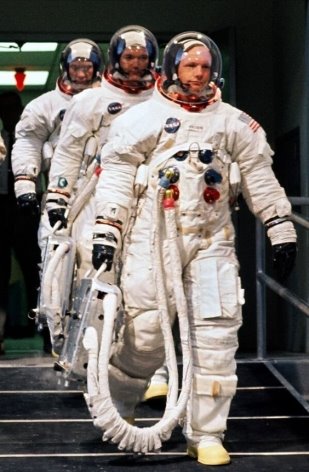Neil Armstrong, Michael Collins, and Buzz Aldrin, members of Apollo 11 mission, preparing to go to the moon. Cape Canaveral, 16th July 1969. #Apollo11