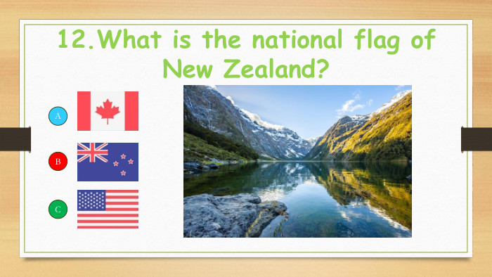 12. What is the national flag of New Zealand?ABC
