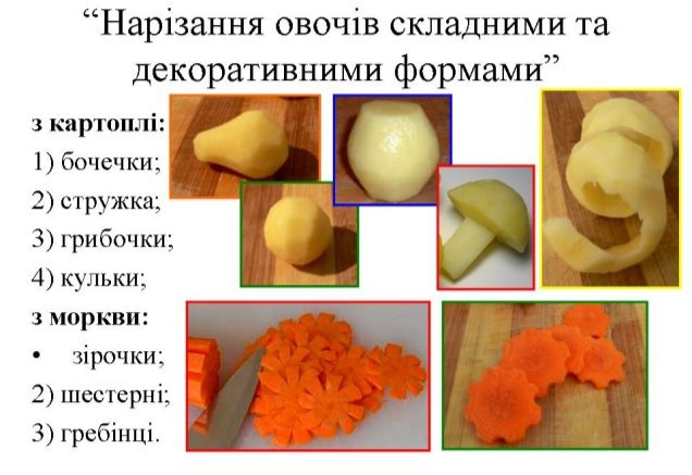 Картинки по запросу "складні форми нарізання овочів та їх кулінарне використання"
