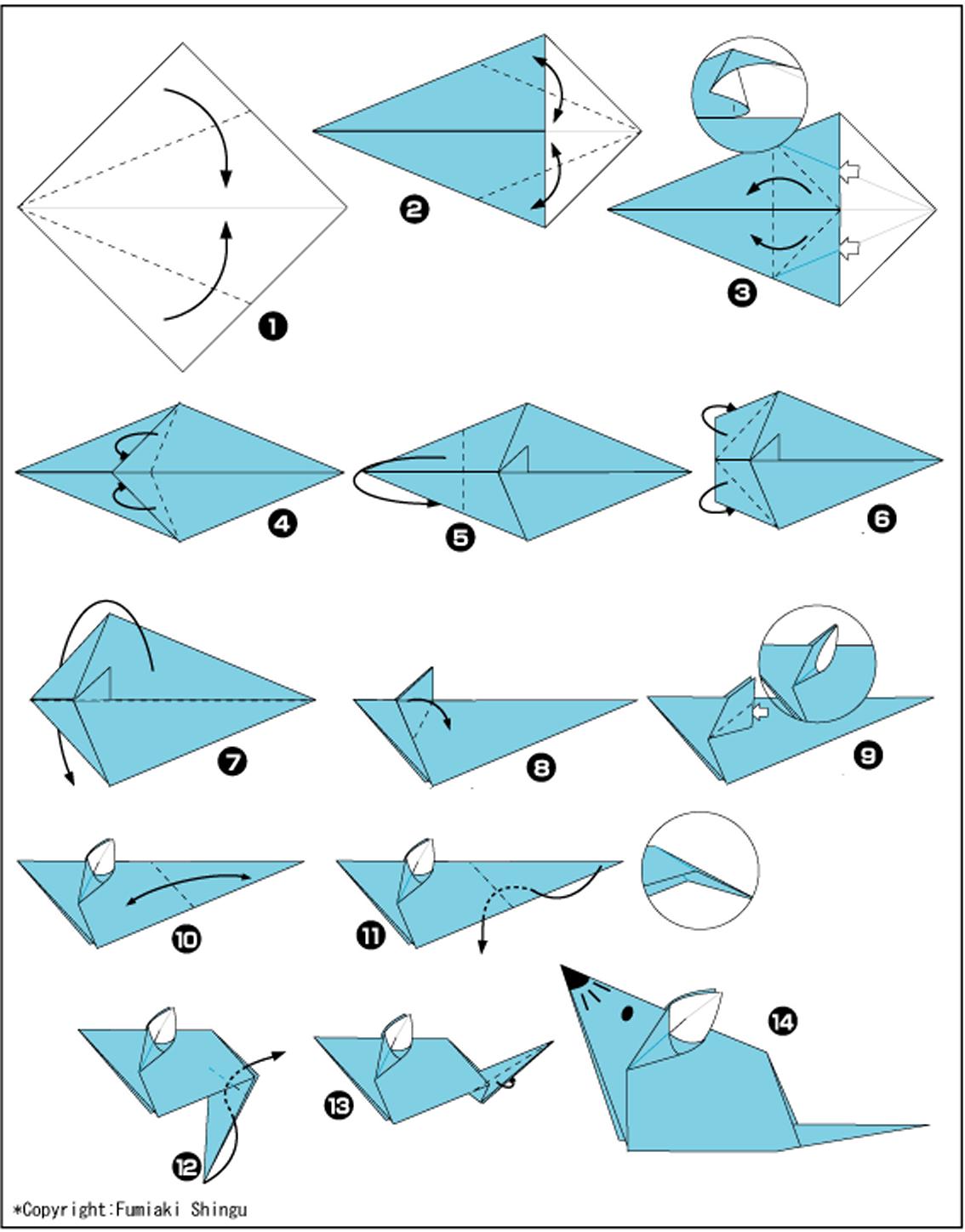 Оригами из бумаги для начинающих мышка схема простая