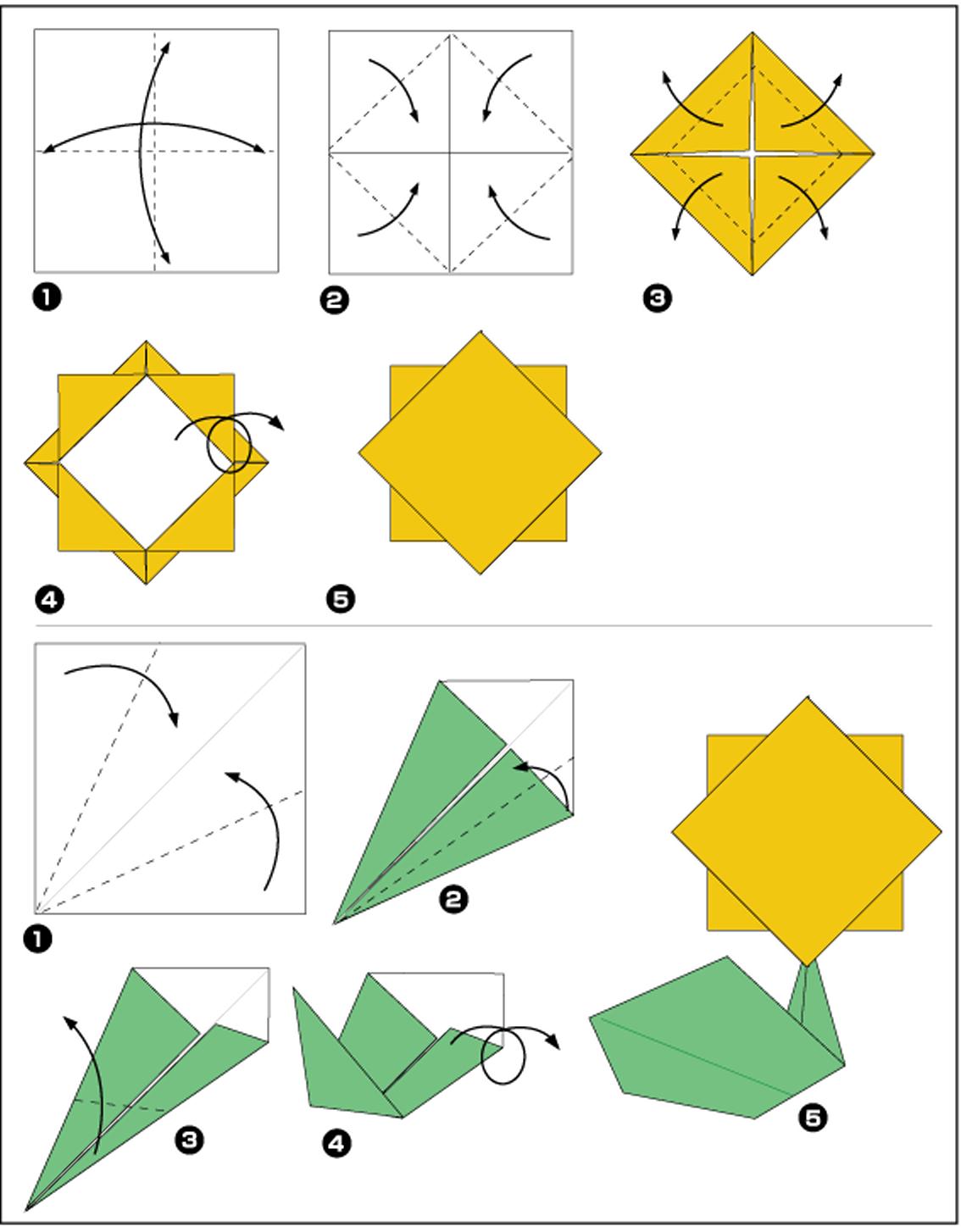 Схема складывания цветка оригами