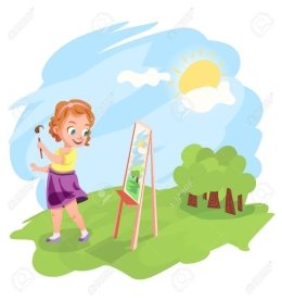 Cute Little Girl Painting An Image On Easel Outdoors. Kids Hobby.. Royalty  Free Cliparts, Vectors, And Stock Illustration. Image 64294416.