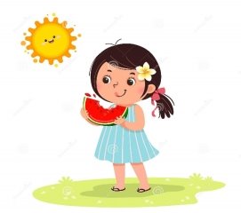 Cute Little Girl Feeling Happy With Watermelon In Hot Sunny Day Stock  Vector - Illustration of feeling, cartoon: 150865161