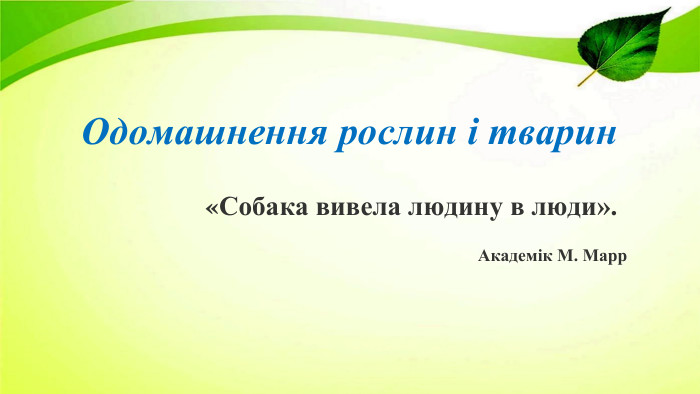 Одомашнення рослин і тварин«Собака вивела людину в люди». Академік М. Марр