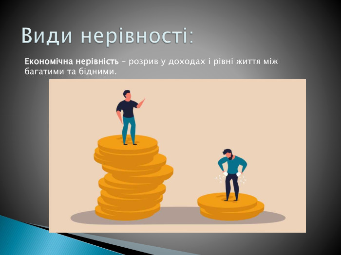 Економічна нерівність – розрив у доходах і рівні життя між багатими та бідними. Види нерівності: