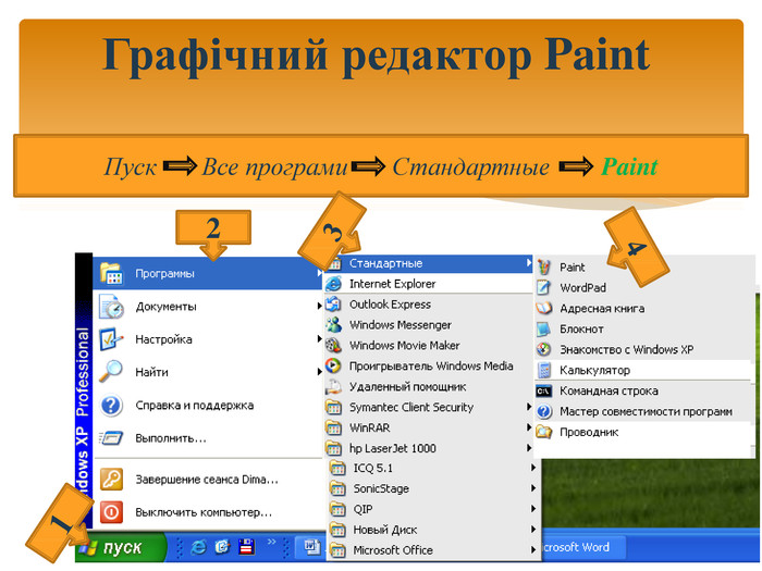 Графічний редактор Paint. Пуск Все програми Стандартные Paint1234