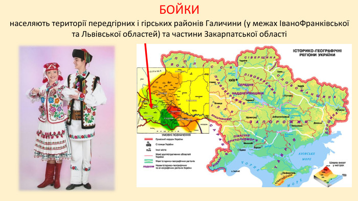 БОЙКИ населяють території передгірних і гірських районів Галичини (у межах Івано. Франківської та Львівської областей) та частини Закарпатської області