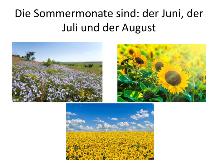 Die Sommermonate sind: der Juni, der Juli und der August
