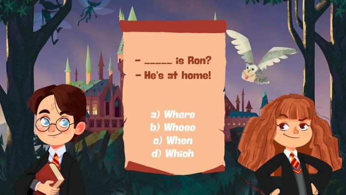 - _____ is Ron?- He's at home!a) Whereb) Whosec) Whend) Whichr