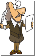 Royalty Free Clipart Image of Shakespeare Holding a Quill and Paper