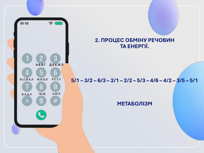 2. ПРОЦЕС ОБМІНУ РЕЧОВИН ТА ЕНЕРГІЇ.  5/1 – 3/2 – 6/3 – 2/1 – 2/2 – 5/3 – 4/6 – 4/2 – 3/5 – 5/1   МЕТАБОЛІЗМ  