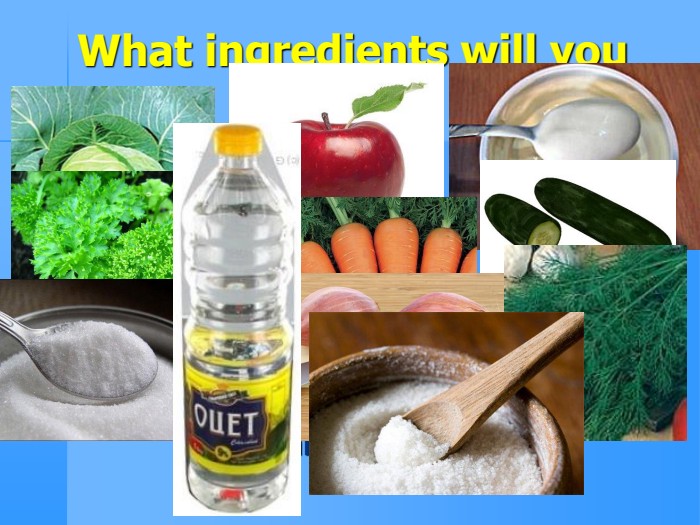 What ingredients will you need?cabbage apples creamparsley carrot cucumber sugar onion fennel vinegar salt 