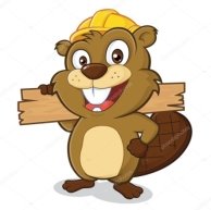 Beaver wearing a hard hat and holding a plank of wood — Stock Vector ©  sundatoon #40824701