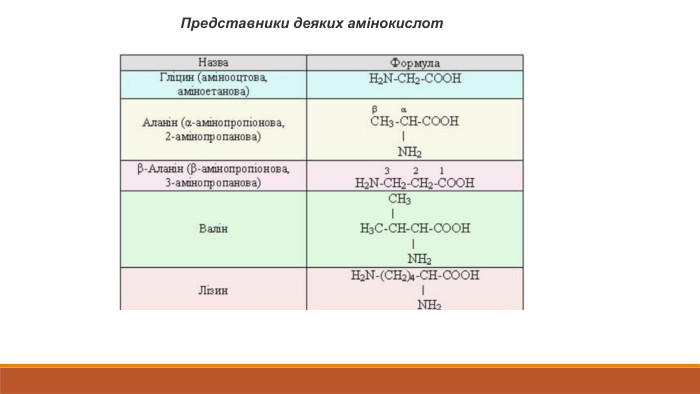 Представники деяких амінокислот