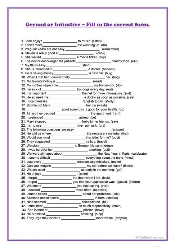 Gerund or Infinitive? worksheet - Free ESL printable worksheets made by teachers