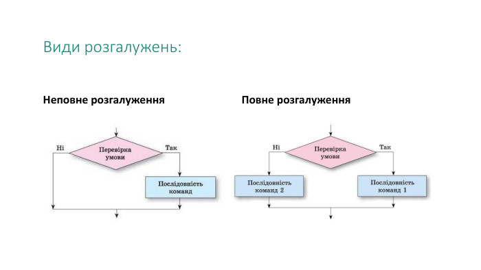 Види розгалужень: Неповне розгалуження. Повне розгалуження
