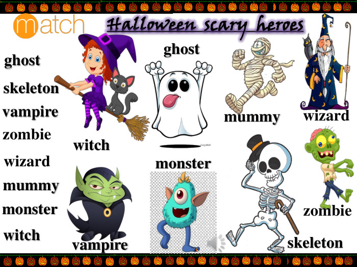 Halloween scary heroesghostvampiremummymonsterskeletonwitchzombie wizardghostskeletonvampirezombie wizardmummymonsterwitch