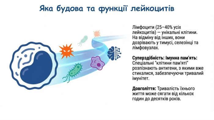 Яка будова та функції лейкоцитів