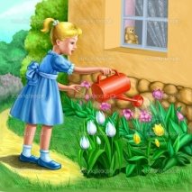 Картинки по запросу девочка поливает цветы