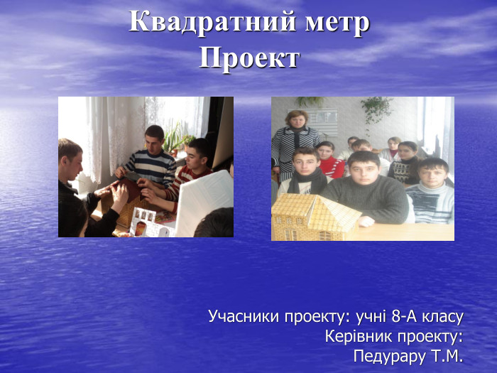 Квадратний метр Проект Учасники проекту: учні 8-А класу Керівник проекту:  Педурару Т.М. 