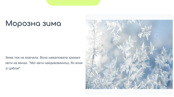 Зима теж не мовчала. Вона намалювала крижані квіти на вікнах. 