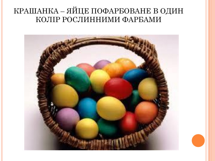 КРАШАНКА – ЯЙЦЕ ПОФАРБОВАНЕ В ОДИН КОЛІР РОСЛИННИМИ ФАРБАМИ   