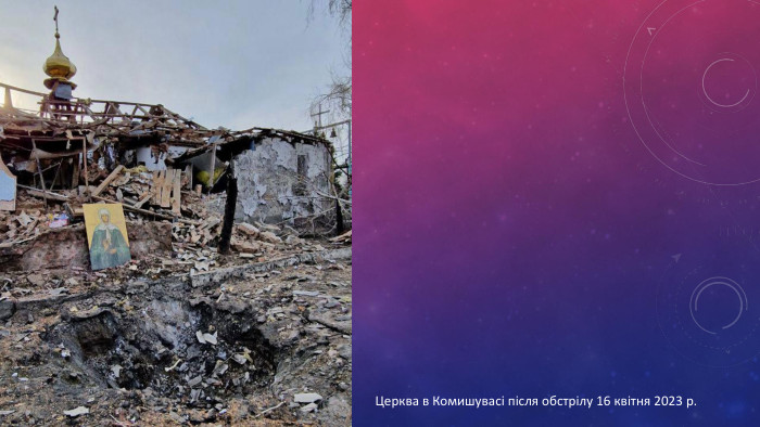 Церква в Комишувасі після обстрілу 16 квітня 2023 р. 