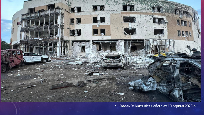 Готель Reikartz після обстрілу 10 серпня 2023 р.