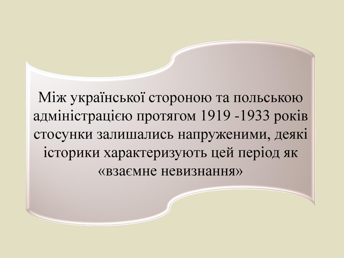 Між української стороною та польською адміністрацією протягом 1919 -1933 років стосунки залишались напруженими, деякі історики характеризують цей період як «взаємне невизнання» 