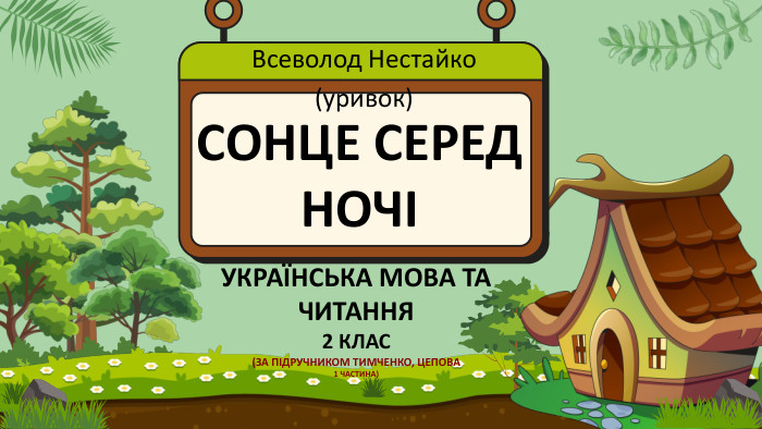 СОНЦЕ СЕРЕД НОЧІВсеволод Нестайко (уривок)УКРАЇНСЬКА МОВА ТА ЧИТАННЯ 2 КЛАС(ЗА ПІДРУЧНИКОМ ТИМЧЕНКО, ЦЕПОВА 1 ЧАСТИНА)