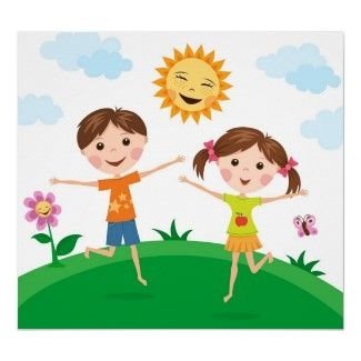 Boy and girl playing outside in the summer poster | Zazzle.com ...