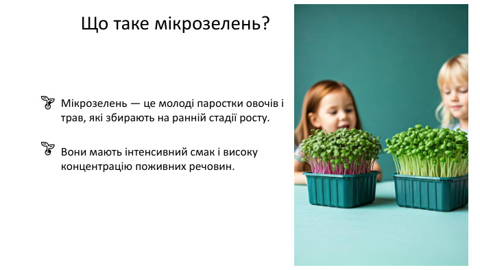 Що таке мікрозелень?Мікрозелень — це молоді паростки овочів і трав, які збирають на ранній стадії росту. Вони мають інтенсивний смак і високу концентрацію поживних речовин.🌱🌱