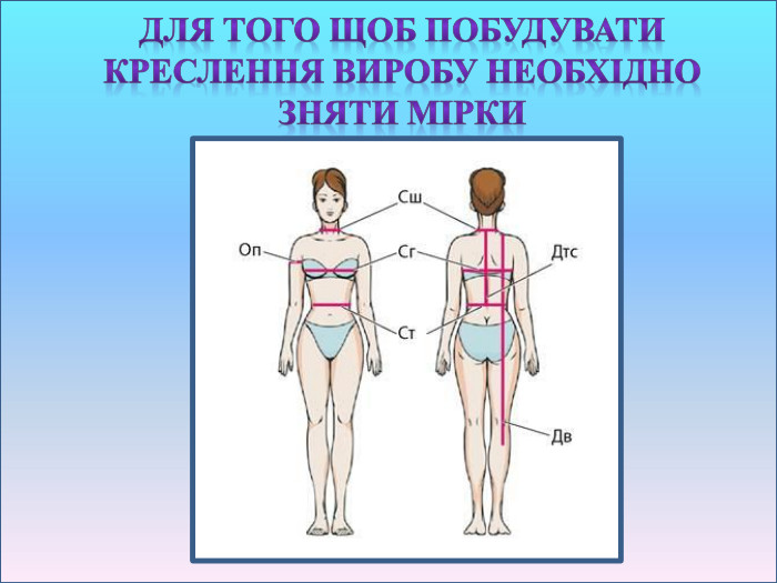 Для того щоб побудувати креслення виробу необхідно зняти мірки