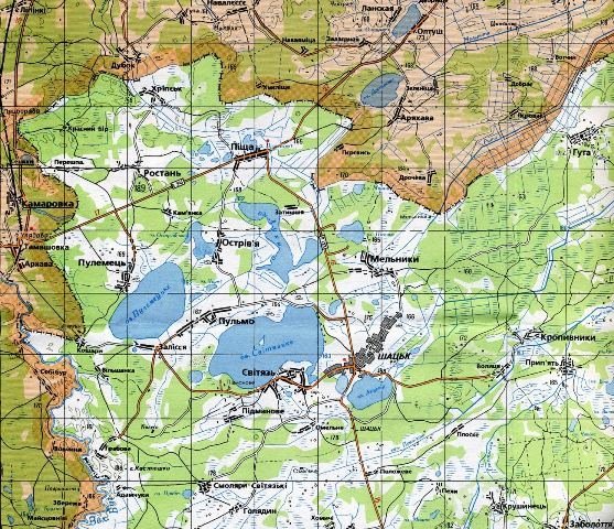 Озеро Свитязь на карте Шацких озер.