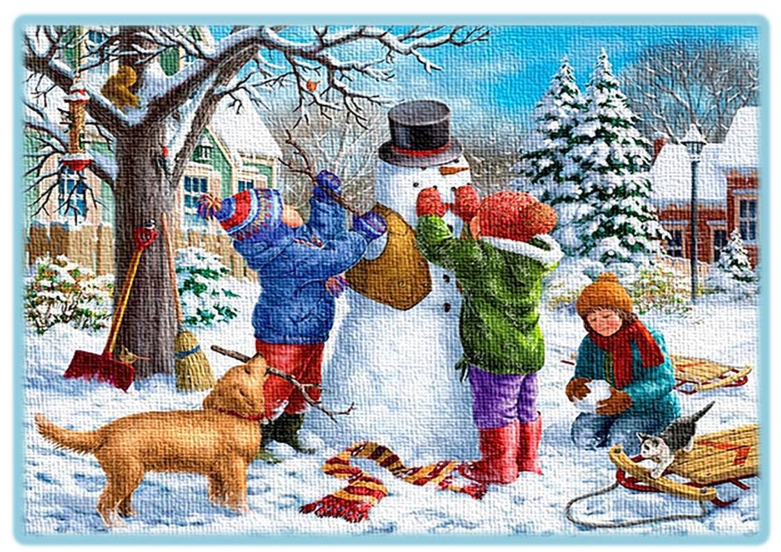Дети лепят снежную бабу сюжетная картинка