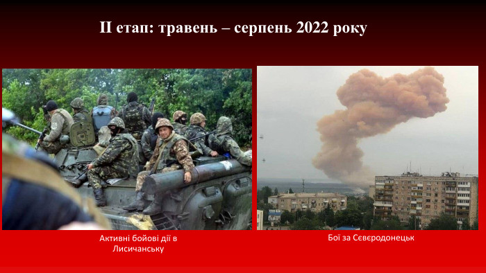 II етап: травень – серпень 2022 року. Активні бойові дії в Лисичанську. Бої за Сєвєродонецьк
