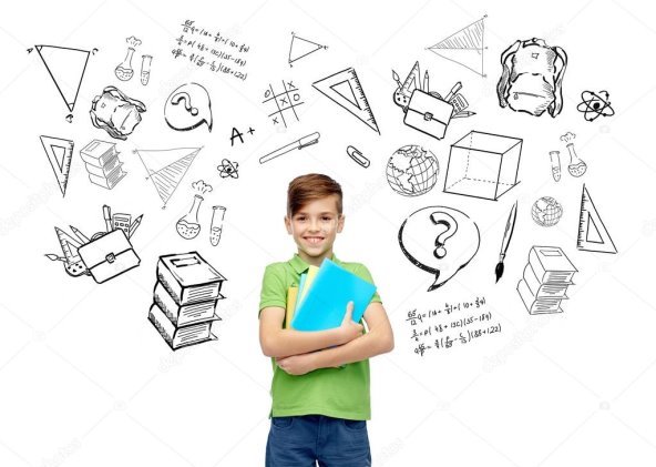 Счастливый студент мальчик с папками и ноутбуков — стоковое фото