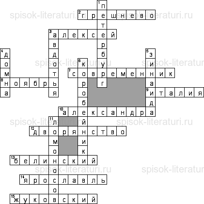 Кросcворд по литературе - на тему Некрасов Н.А.