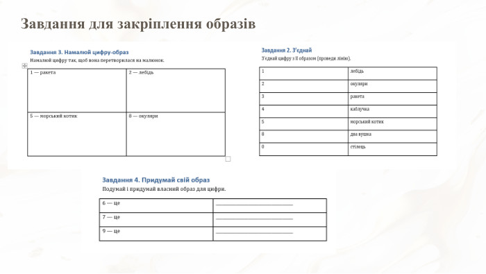 Завдання для закріплення образів